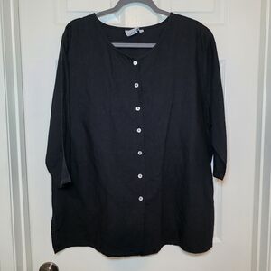 Hot Cotton Woman By Marc Ware Linen Black Blouse Size 1X